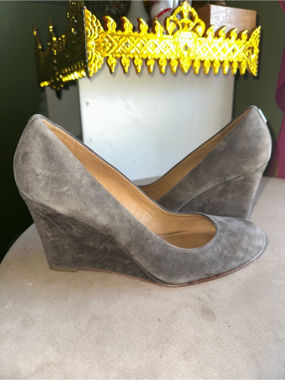 Coach Gray Suede Wedge Pumps